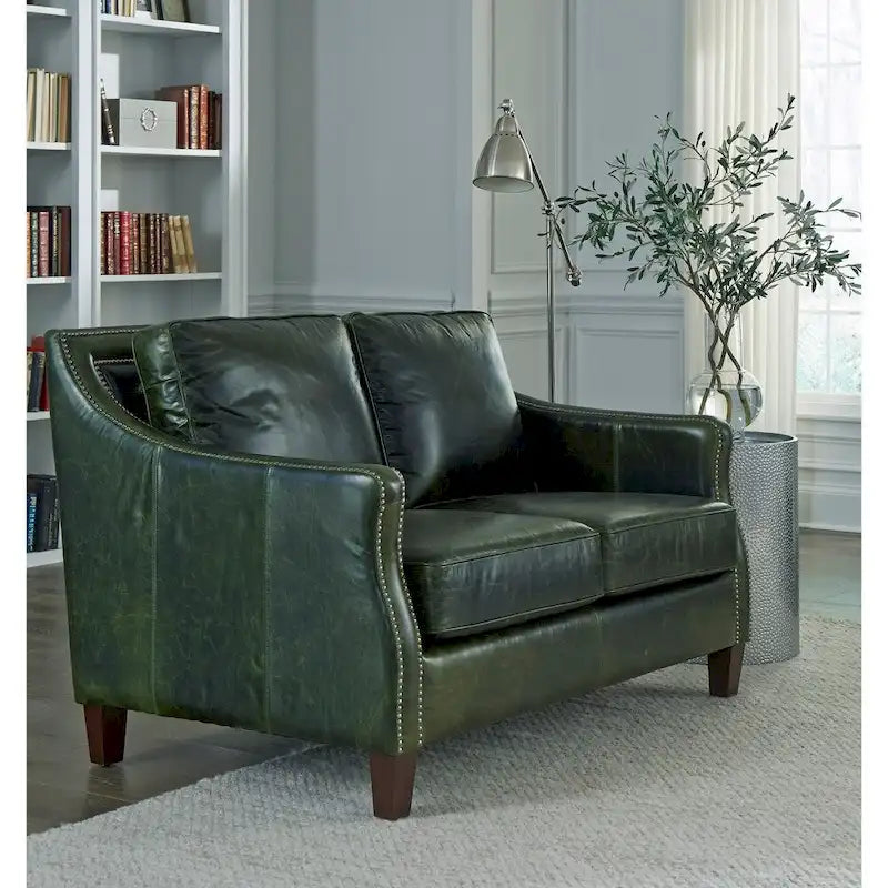 Essex Distressed Green Top Grain Leather Sofa, Loveseat and Chair Set