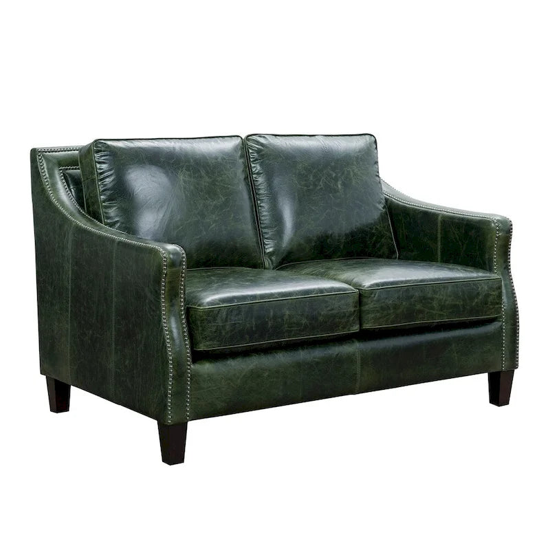 Essex Distressed Green Top Grain Leather Sofa, Loveseat and Chair Set