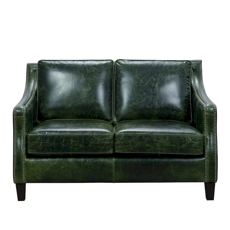 Essex Distressed Green Top Grain Leather Sofa, Loveseat and Chair Set