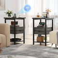 2-piece Farmhouse Wood End Table Drawers Nightstand with Charge Station - Set of 2