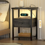 2-piece Farmhouse Wood End Table Drawers Nightstand with Charge Station - Set of 2