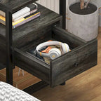 2-piece Farmhouse Wood End Table Drawers Nightstand with Charge Station - Set of 2