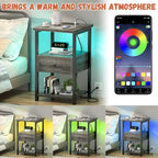 2-piece Farmhouse Wood End Table Drawers Nightstand with Charge Station - Set of 2