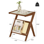 Bamboo Glass Top End Table, Accent Side Table w/ Storage Rack