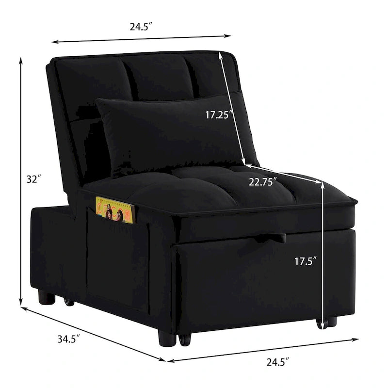 Convertible Recliners with Adjustable Backrest, Pillows and Pockets