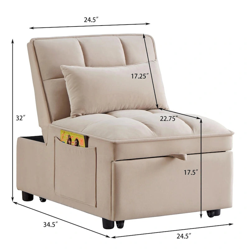 Convertible Recliners with Adjustable Backrest, Pillows and Pockets