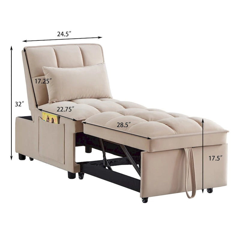 Convertible Recliners with Adjustable Backrest, Pillows and Pockets