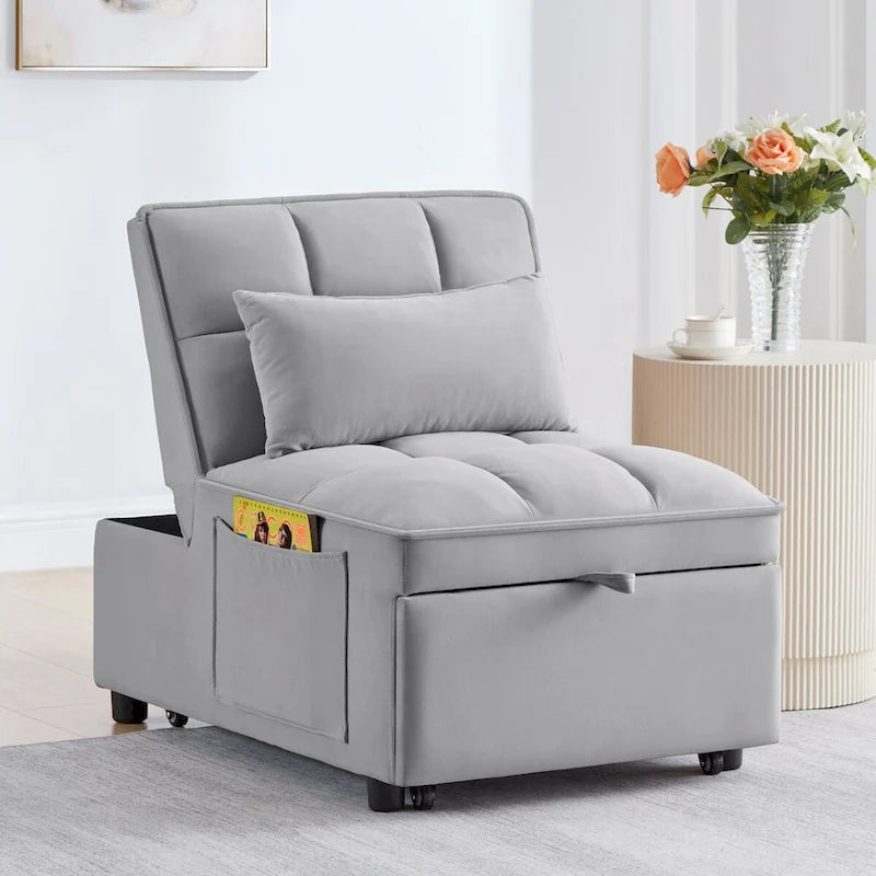 Convertible Recliners with Adjustable Backrest, Pillows and Pockets