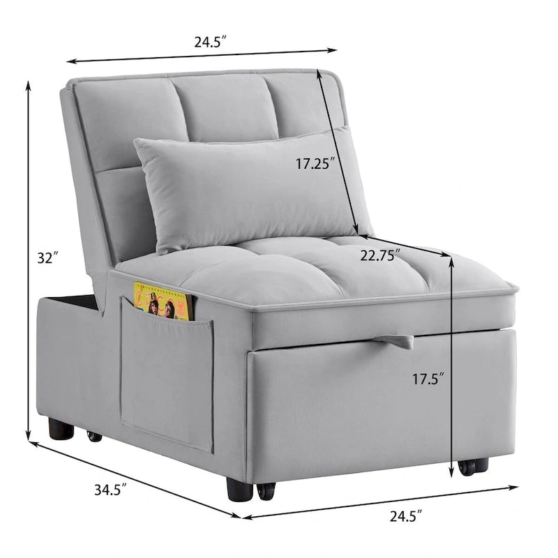 Convertible Recliners with Adjustable Backrest, Pillows and Pockets