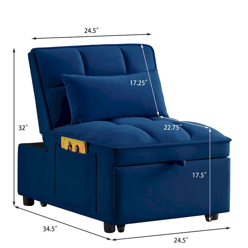 Convertible Recliners with Adjustable Backrest, Pillows and Pockets