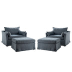 Sophie Modern Oversized Slipcovered Armchair with Ottoman and Lockable Rear Wheels Set of 2 by HULALA HOME