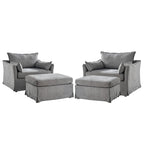 Sophie Modern Oversized Slipcovered Armchair with Ottoman and Lockable Rear Wheels Set of 2 by HULALA HOME