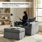 Sophie Modern Oversized Slipcovered Armchair with Ottoman and Lockable Rear Wheels Set of 2 by HULALA HOME