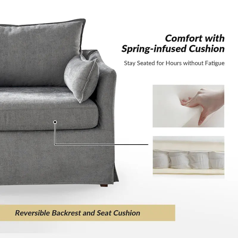 Sophie Modern Oversized Slipcovered Armchair with Ottoman and Lockable Rear Wheels Set of 2 by HULALA HOME