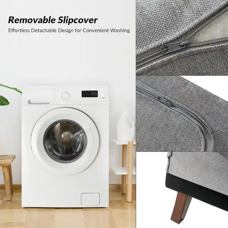 Sophie Modern Oversized Slipcovered Armchair with Ottoman and Lockable Rear Wheels Set of 2 by HULALA HOME