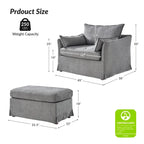 Sophie Modern Oversized Slipcovered Armchair with Ottoman and Lockable Rear Wheels Set of 2 by HULALA HOME