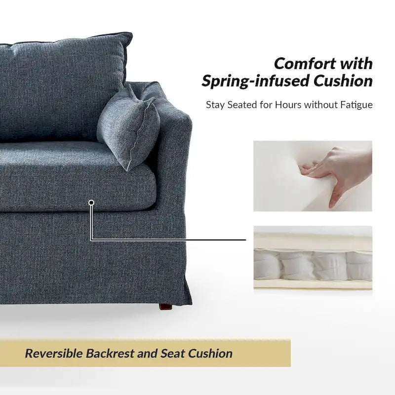 Sophie Modern Oversized Slipcovered Armchair with Ottoman and Lockable Rear Wheels Set of 2 by HULALA HOME