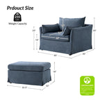 Sophie Modern Oversized Slipcovered Armchair with Ottoman and Lockable Rear Wheels Set of 2 by HULALA HOME