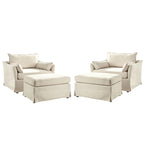 Sophie Modern Oversized Slipcovered Armchair with Ottoman and Lockable Rear Wheels Set of 2 by HULALA HOME