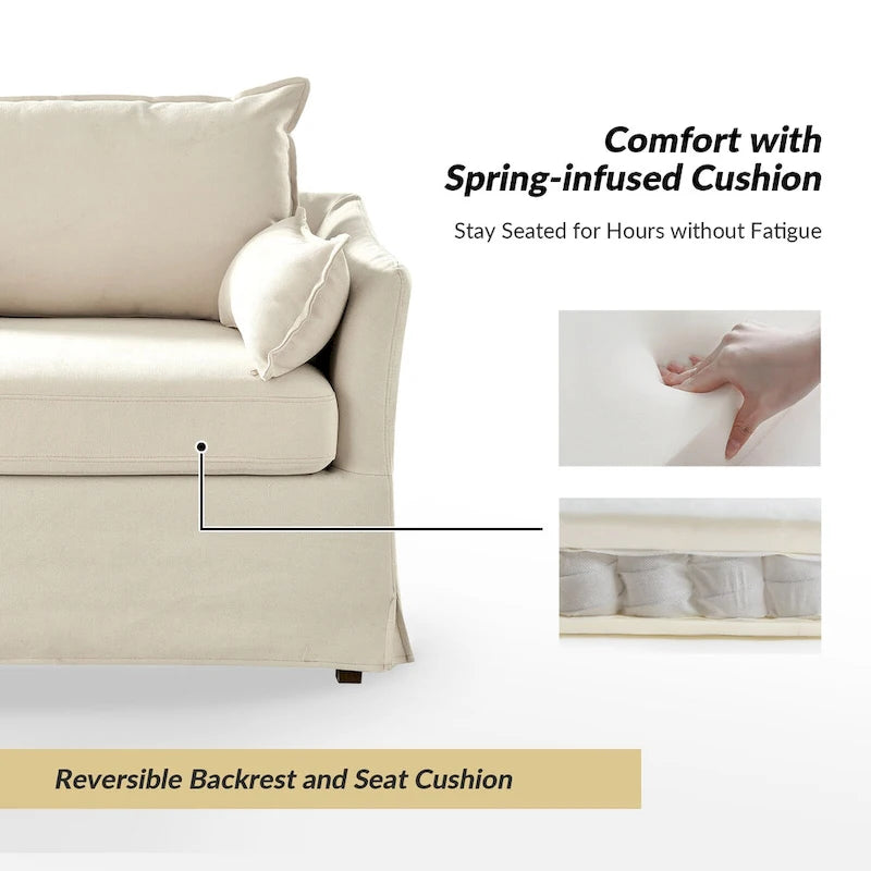 Sophie Modern Oversized Slipcovered Armchair with Ottoman and Lockable Rear Wheels Set of 2 by HULALA HOME