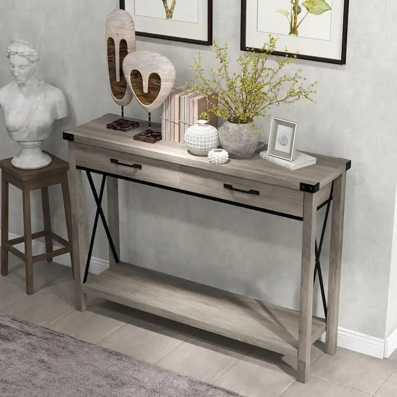 Industrial Console Table with Drawers