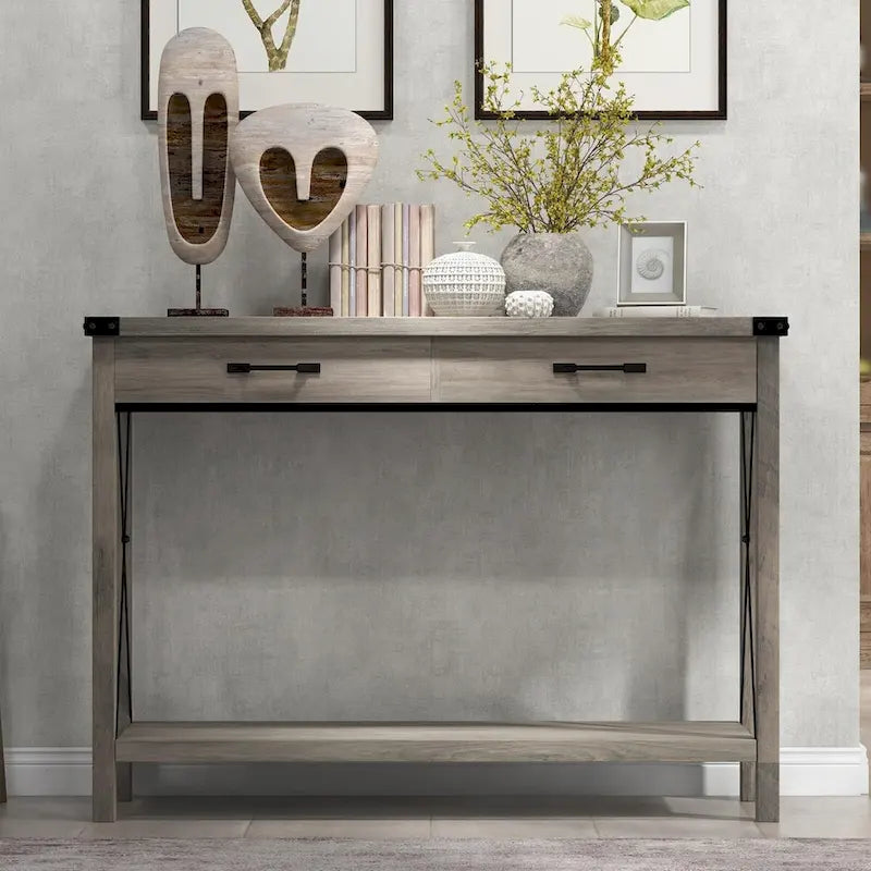 Industrial Console Table with Drawers