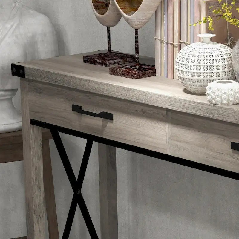 Industrial Console Table with Drawers
