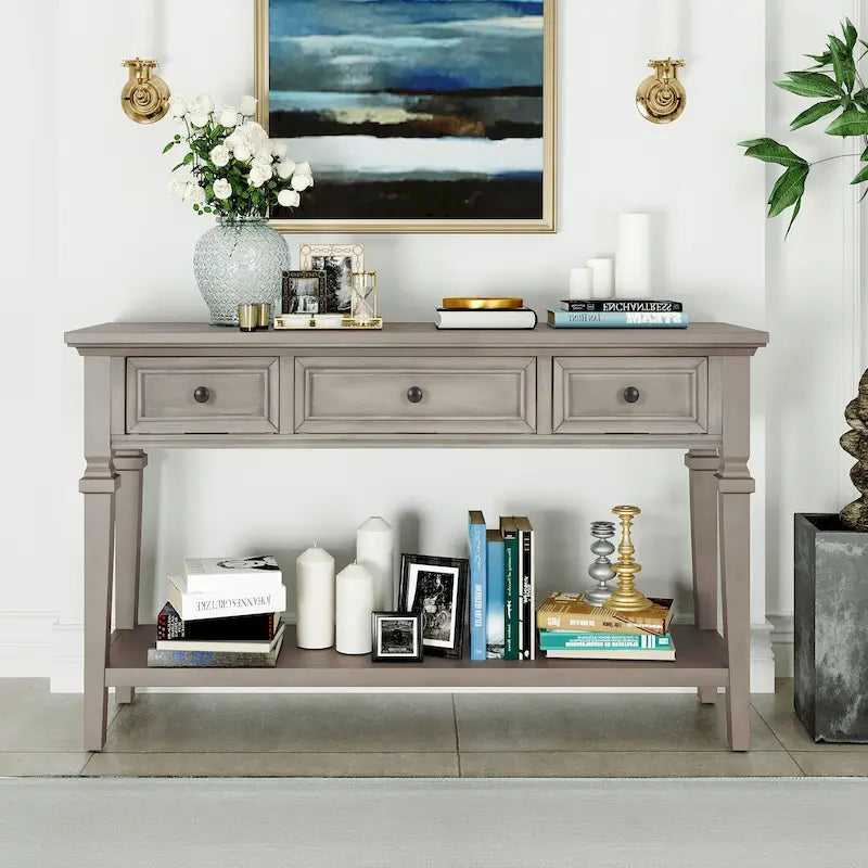 Classic Console Table with 3 Top Drawers and Open Style Bottom Shelf