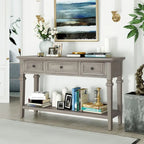 Classic Console Table with 3 Top Drawers and Open Style Bottom Shelf