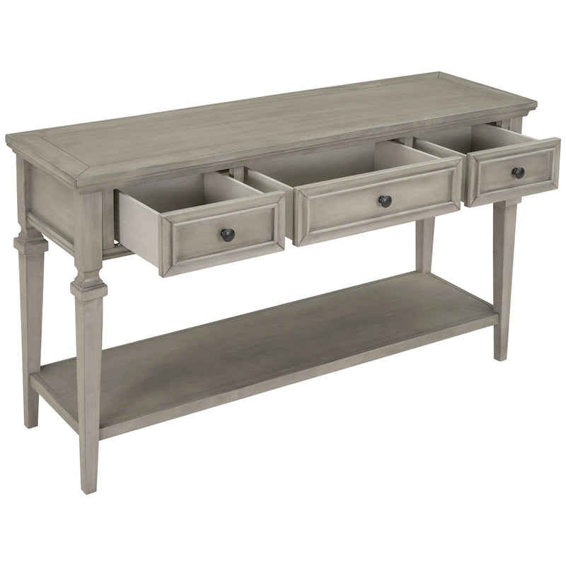 Classic Console Table with 3 Top Drawers and Open Style Bottom Shelf