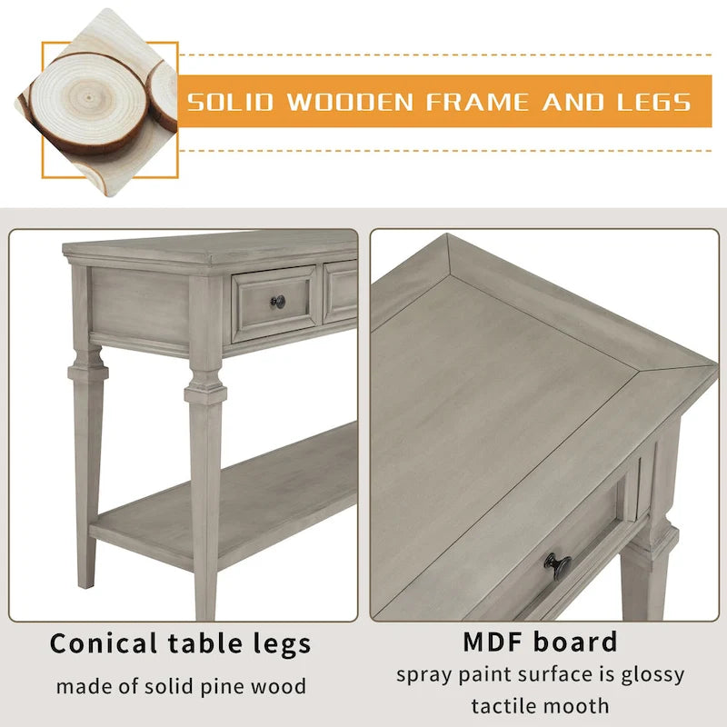Classic Console Table with 3 Top Drawers and Open Style Bottom Shelf