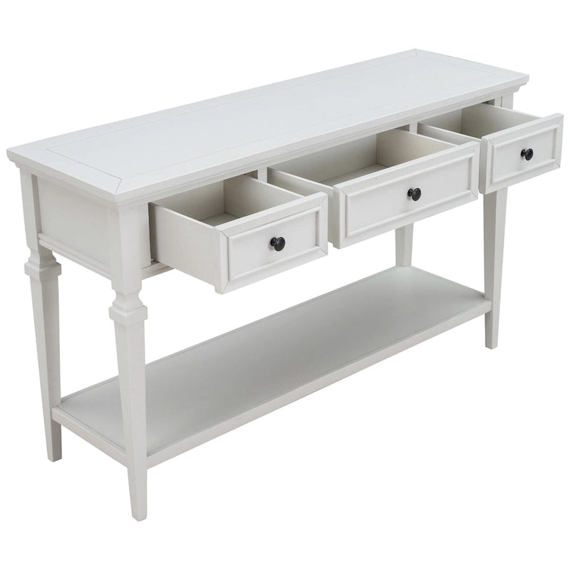 Classic Console Table with 3 Top Drawers and Open Style Bottom Shelf
