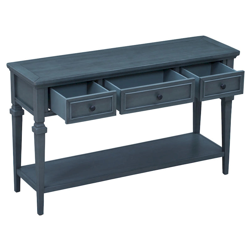 Classic Console Table with 3 Top Drawers and Open Style Bottom Shelf