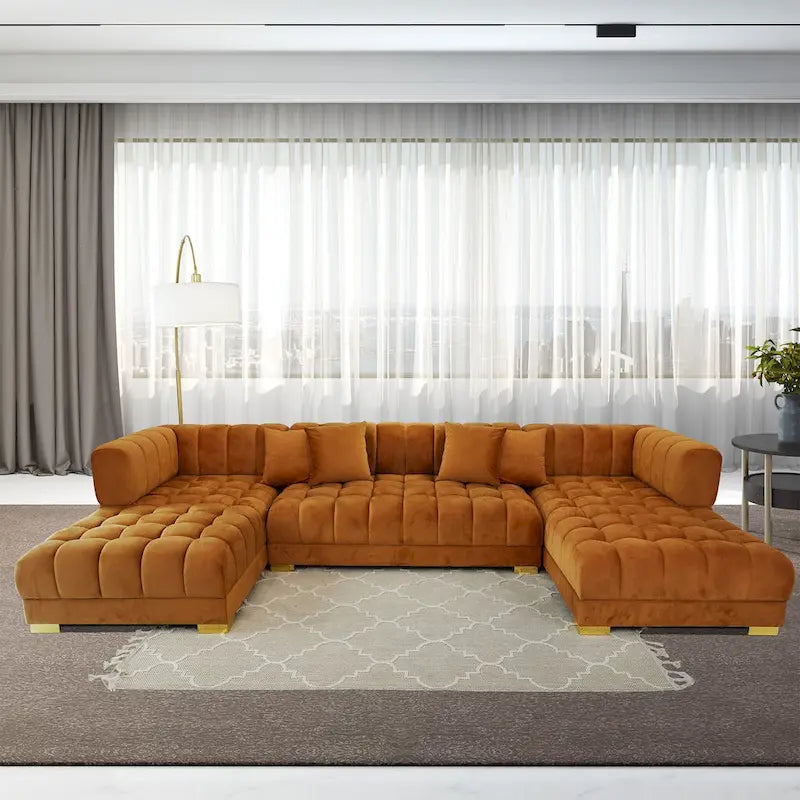 Elegante 3-Piece Velvet U-Shaped Corner Sectional Sofa