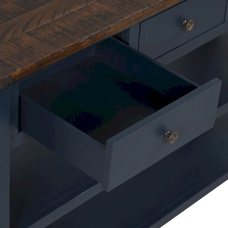 48 Solid Pine Wood Top Console Table with Drawers and Shelve