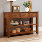 48 Solid Pine Wood Top Console Table with Drawers and Shelve