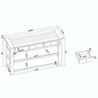 48 Solid Pine Wood Top Console Table with Drawers and Shelve