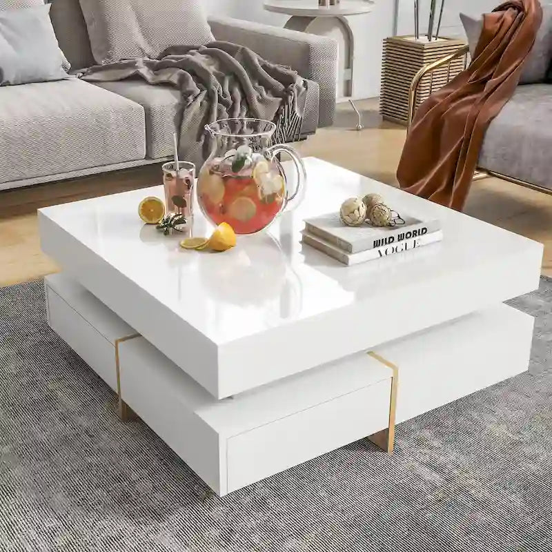 Modern High Gloss Coffee Table with 4 Drawers