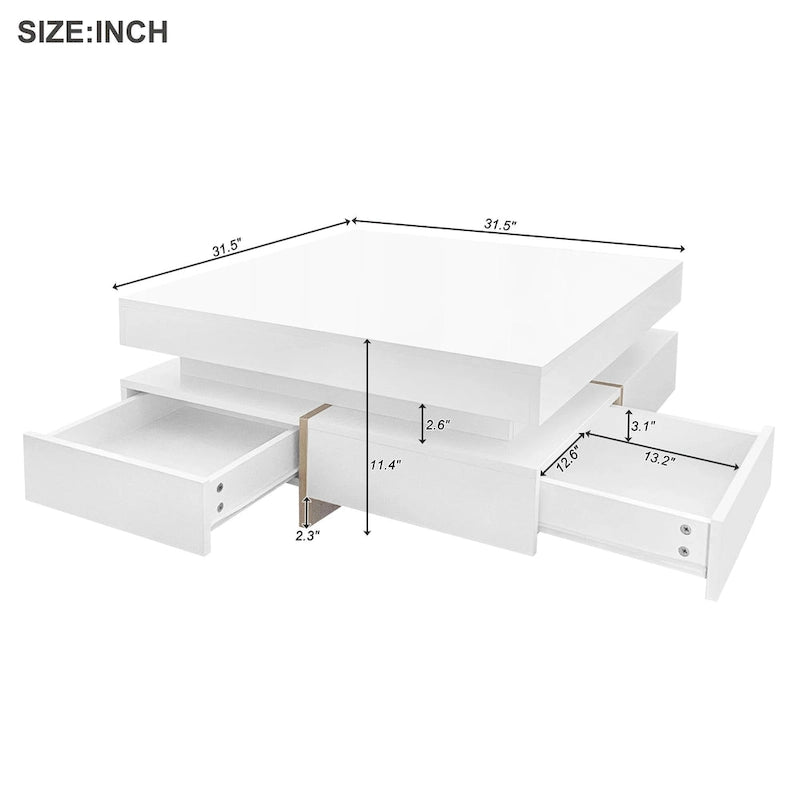Modern High Gloss Coffee Table with 4 Drawers