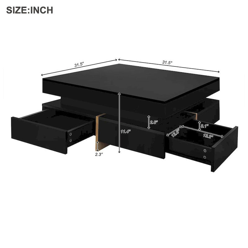 Modern High Gloss Coffee Table with 4 Drawers