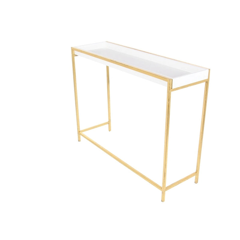 Wood Geometric Nesting Console Table with Gold Metal Legs - Set of 2 White - Roche River Decor