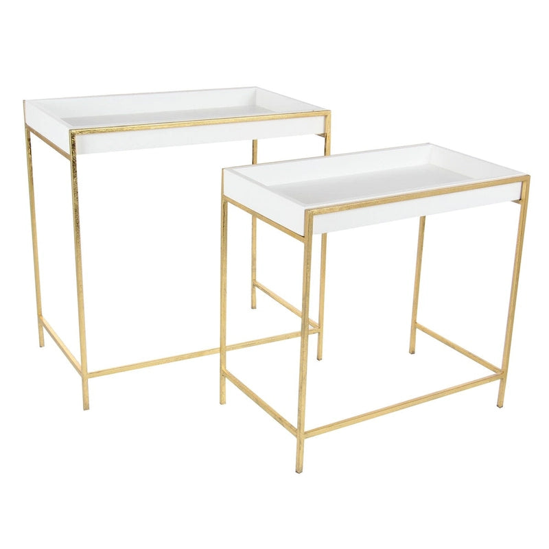 Wood Geometric Nesting Console Table with Gold Metal Legs - Set of 2 White - Roche River Decor