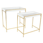 Wood Geometric Nesting Console Table with Gold Metal Legs - Set of 2 White - Roche River Decor