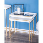 Wood Geometric Nesting Console Table with Gold Metal Legs - Set of 2 White - Roche River Decor