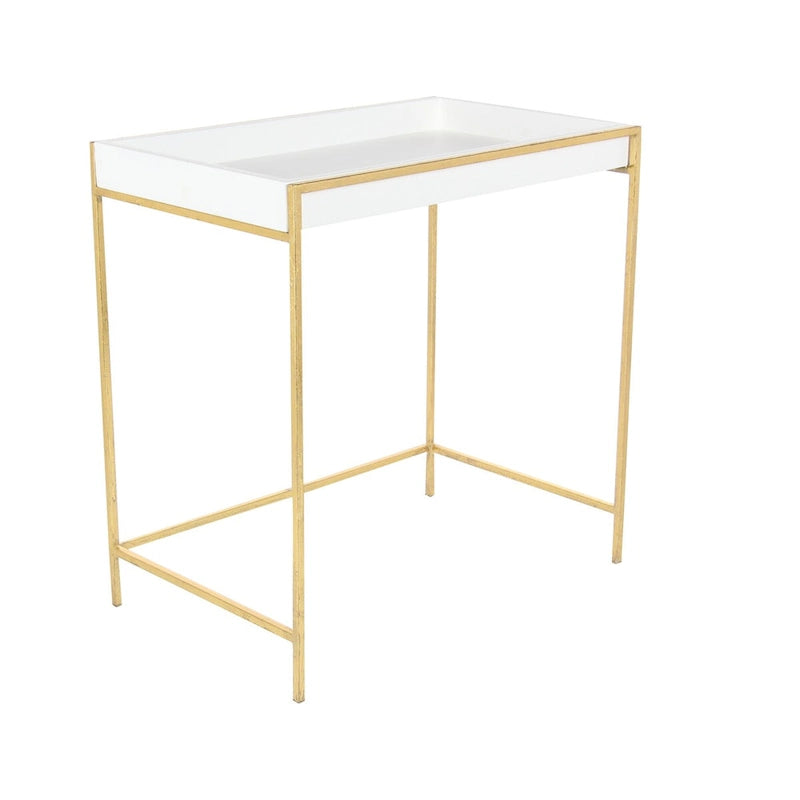 Wood Geometric Nesting Console Table with Gold Metal Legs - Set of 2 White - Roche River Decor
