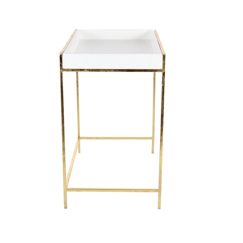 Wood Geometric Nesting Console Table with Gold Metal Legs - Set of 2 White - Roche River Decor