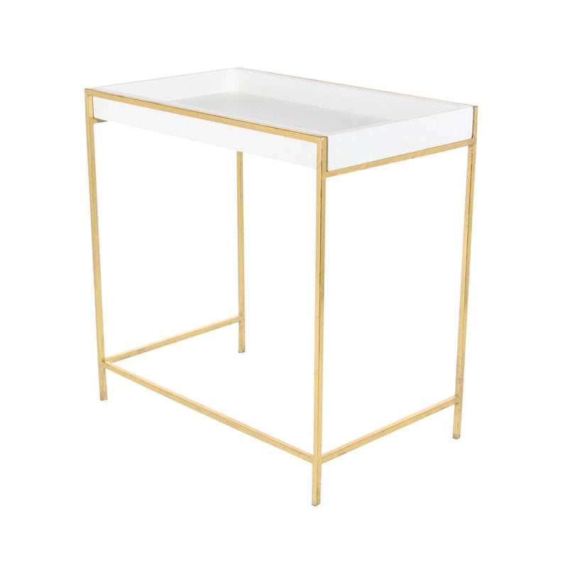 Wood Geometric Nesting Console Table with Gold Metal Legs - Set of 2 White - Roche River Decor