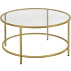 Yaheetech Round Coffee Table Glass-Top Sofa Table for Living Room