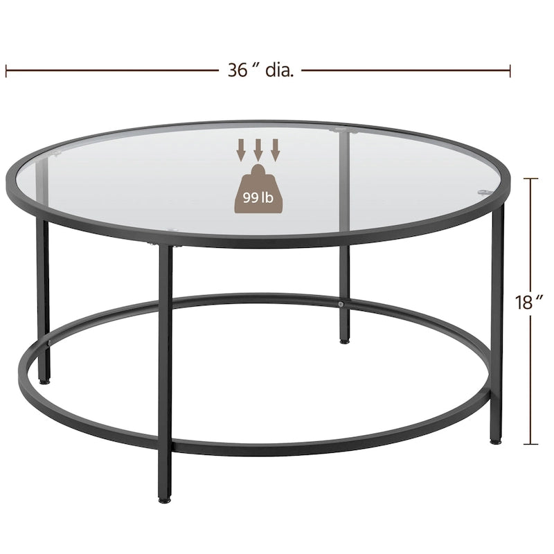 Yaheetech Round Coffee Table Glass-Top Sofa Table for Living Room