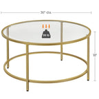 Yaheetech Round Coffee Table Glass-Top Sofa Table for Living Room